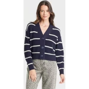 Universal Thread Womens Cardigan Sweater XXL Navy Blue White Striped NWT - Picture 1 of 10