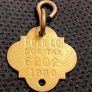 Antike 1930 Polk County Iowa Hund Steuermarke - Bild 1 von 5