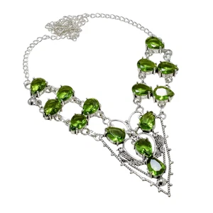 Green Peridot Gemstone Handmade 925 Sterling Silver Jewelry Necklace Size-17-18" - Picture 1 of 4