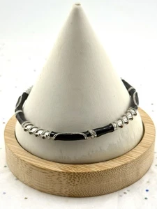 Vintage Laila Rowe Black And Sliver Tone Bagel Bracelet Size 8 Item B-2 - Picture 1 of 5