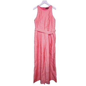 Banana Republic Linen Wide Leg Jumpsuit 2 Coral Crop Sleeveless Belt Pocket Prep - Picture 1 of 11
