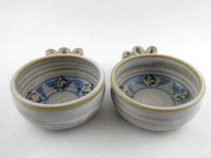 Suzanne Kent Pair of Signed Studio Art Pottery Handled Bowls Pennsylvania Artist - Picture 1 of 14