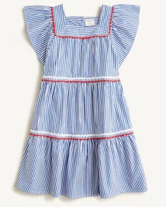 Crewcuts Girls' Flutter-sleeve Dress with rickrack size 14 Blue Striped - Picture 1 of 3