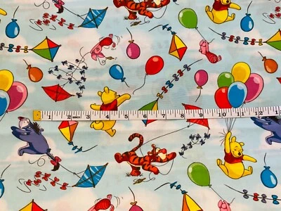 Winnie the Pooh Balloons Kite Calico Cotton Fabric sold by 1/2 yard  - Image 1 of 3