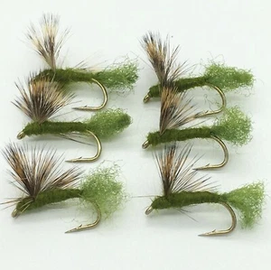 Mouche Pêche Sparkle Dun - Olive Set De 6 Tailles 10-12 Truite Chub #83 - Photo 1/2