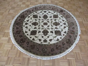 6 X 6 Round Hand Knotted Ivory Persian Agra With Silk Oriental Rug G5246 - Picture 1 of 12