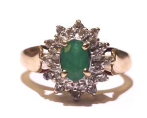 10k Yellow Gold Green Emerald 0.25ct gemstone Diamond Ring 2.6g Size 3.75 - Picture 1 of 10