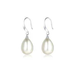 Tear Drop Pearl Earrings Drop Dangle Earrings for Women Silver Plated 3.5mm - Picture 1 of 9
