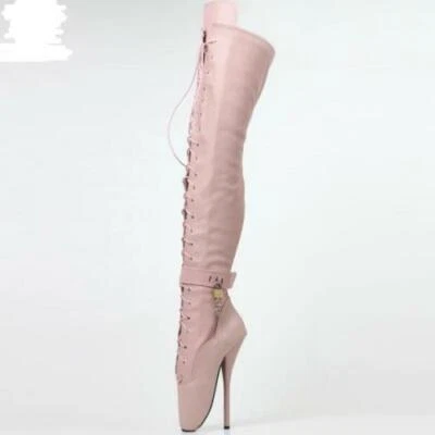 Mujeres 18 cm Tacones Altos Ballet Stiletto Sexy Botas con Cordones Charol Rodilla Foto 1 de 4