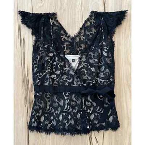 Diane Von Furstenburg Essex Black Lace Wrap Blouse Size 4 - Bild 1 von 10