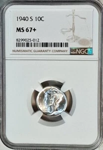 Super Gem-MS-67+ 1940-S Mercury Dime-NGC -Blast white. Current NGC lists $475.00 - Picture 1 of 5
