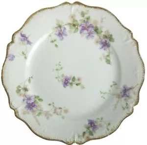 Antique Haviland Limoges 8" Salad Plate wild violet w/ gold on rim - Picture 1 of 6