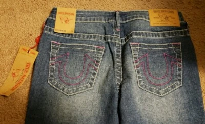 NWT True Religion Girls Boyfriend Jeans, Size 10, Pink Stitching  - Image 1 of 4
