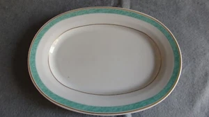 Schumann, 1 Platte, Bratenplatte, weiß/ türkise /goldene Ränder, Porzellan - Bild 1 von 3