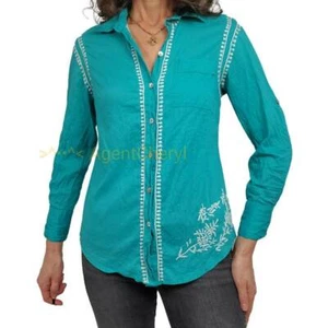 Camisa frontal con botones verde bordada manga larga XS Suave Circundings - Imagen 1 de 10