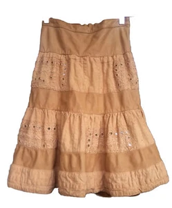 SantaCroce Firenze Lederrock mit Baumwolleinsätzen Boho Chic Italy Gr. 42 (Sm-Md) - Bild 1 von 12