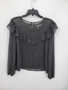 Blusa transparente Avec Les Filles Top para mujer grande negra con volantes cuello redondo - Imagen 1 de 8