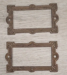 Vtg File Drawer ID Frame Cabinet Label Card Catalog Tag Holder Cast Iron Lot 2 - Picture 1 of 5
