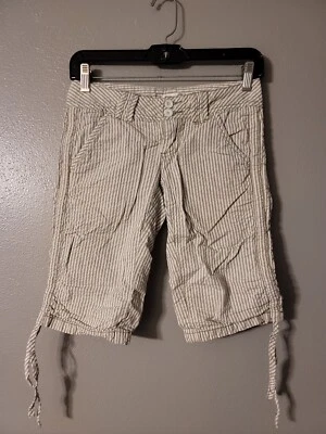 American Rag Green Striped Textured Tie Hem Shorts Bermuda Size 0 100% Cotton  - Image 1 of 4
