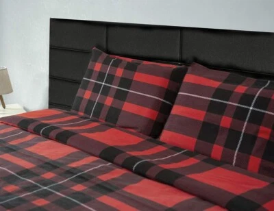 180 Gram Cotton Heavy Flannel Duvet Cover Set (Red Black , Full/Queen Size) - Image 1 of 4