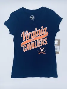 NCAA Virginia Cavaliers Girls Blue Logo V-Neck Shirt Size XS 4/5 - Picture 1 of 2