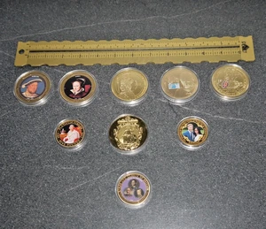 The Royal Family of the UK 24ct GOLD PLATED Coin Collection x 9 - Picture 1 of 8