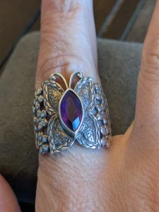 Sterling Silber Ring Schmetterling Größe 9,25 Amethyst Farbstein W14 - Bild 1 von 8