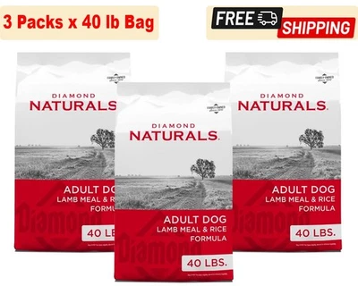 3 Pack Diamond Naturals Adult Dry Dog Food - Lamb Meal & Rice Dry Dog 40 lb bag