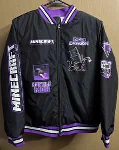 Minecraft Hostile Mob Ender Dragon Kids Black & Purple Bomber Jacket Size 18 - Picture 1 of 5