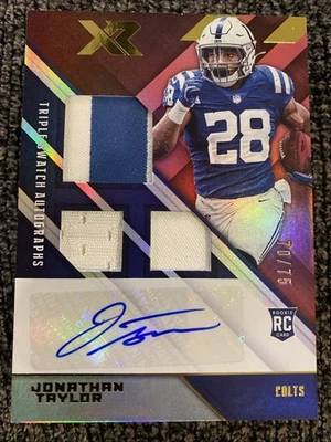 2020 Panini XR Jonathan Taylor Triple Swatch Autographs 2 Color RPA /75 Colts RC - Image 1 of 2