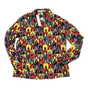 NEW! Alice + Olivia Bright Multi Color Stace Face Willa Blouse - Picture 1 of 9