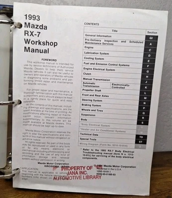 RX7 1993 MAZDA TALLER DE SERVICIO MANUAL TALLER DE REPARACIÓN RX-7 LIBRO OEM  Foto 1 de 4
