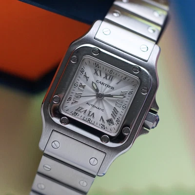 Cartier Santos Galbee Steel Automatic 2423 Guilloche Dial & Date 24 mm 1990s - Image 1 of 4