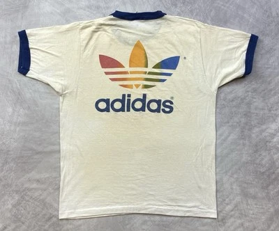 Rare Vintage 70s  Adidas Rainbow Trefoil Ringer T-Shirt Size Large - Image 1 of 4