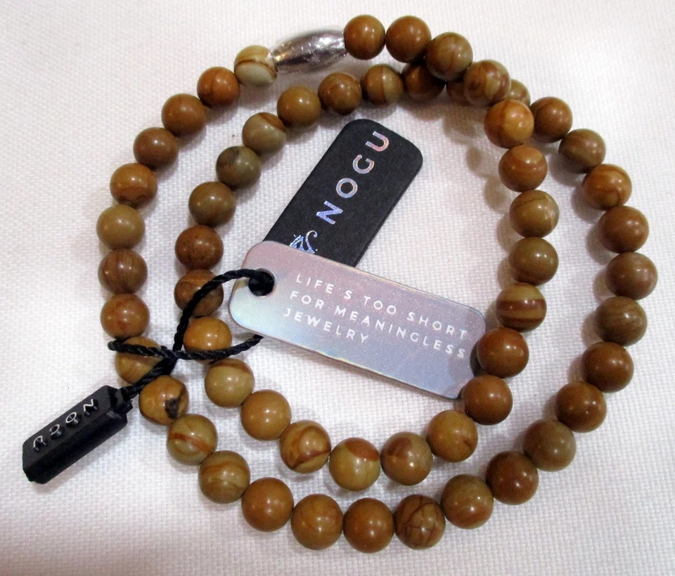 NOGU Natural Stone Wood Grain / Lace Jasper Wrap Stretch Bead Bracelet NEW w/Tag - Image 1 of 1