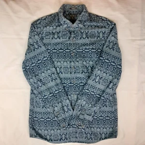 Eddie Bauer Shirt Mens LT Blue Aztec Southwestern Tribal Button Up Long Sleeve - Picture 1 of 14
