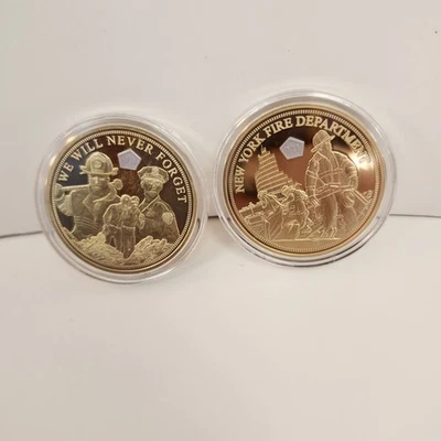  9/11 Commemorative Coin lot 2 New York Fire Department & We Will Never Forget - Image 1 of 4