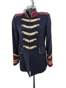 Zara Woman Military Style Jacket Cotton Blue Gold Medium - Picture 1 of 12