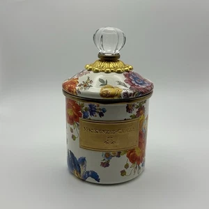 MacKenzie Childs White Flower Market Enamel Canister with Lid - Picture 1 of 7