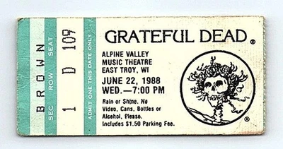 Grateful Dead Mail Order Concert Ticket Stub June 22 1988 East Troy Wisconsin - Image 1 of 2