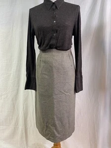 Falda Midi Vintage Houndstooth a Cuadros Forrada Lana Lápiz Talla 10 Dark Academia - Imagen 1 de 5