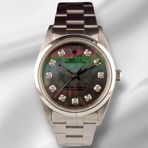 Rolex 34mm Oyster Perpetual Black Mop Diamond Dial Stainless Steel Watch 14000 - Picture 1 of 11