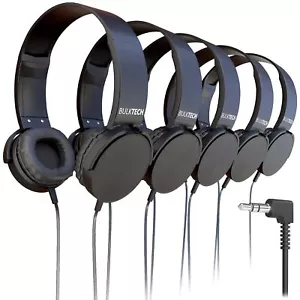 Bulktech On-Ear Headphones with 3.5mm Jack – Round Metal Housing, Bulk 5 Pack - Picture 1 of 7