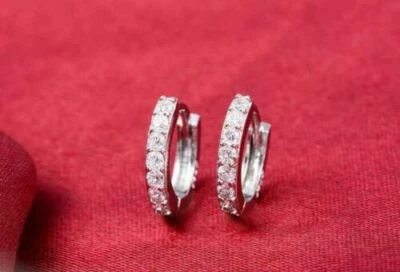 1Ct Round Lab Created Diamond Huggie Hoop Earrings 14K White Gold Plated - Image 1 of 4