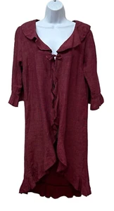 Bryn Walker Linen Lightweight Tie Front Duster Topper Ruffle Hem Lagenlook S - Picture 1 of 9