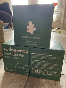 Menge 3 Springwood kompostierbare Beutel 2x 1,6 Gal, 1x 2,6 Gal, 100 Stück (300 Tot) - Bild 1 von 6