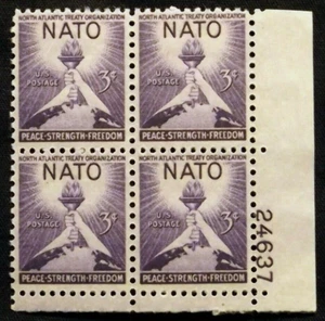 US Plate Blocks Stamps #1008 ~ 1954 NATO 3c MNH SPB365 - Picture 1 of 1