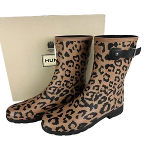 New HUNTER Original Leopard Print Refined Short Rain Boot Cheetah Sz 10 - Picture 1 of 17