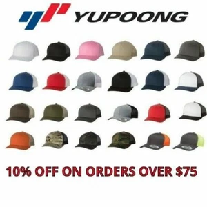 Yupoong Blank Retro Classic Cotton Mesh Trucker Cap Snapback Hat 6606 NEW - Picture 1 of 44