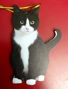 BLACK AND WHITE TUXEDO KITTEN ORNAMENT~TREE OR CAR~2D ACRYLIC FLAT~CAT - Picture 1 of 1